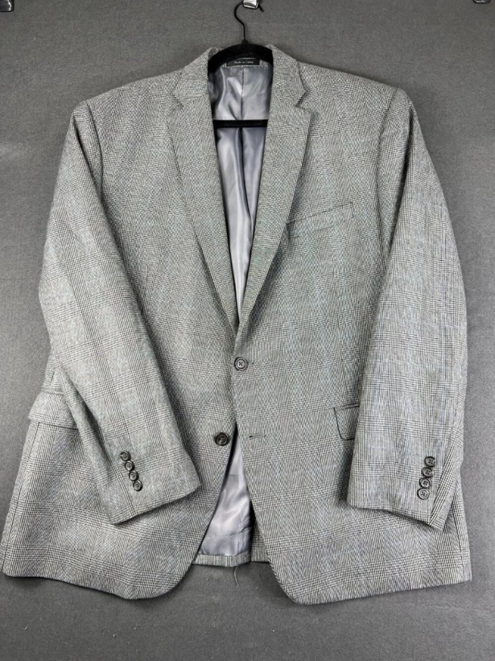 Chaps Mens Gray Single Breasted Blazer Glen Plaid Notch Lapel Pocket Long Sleeve